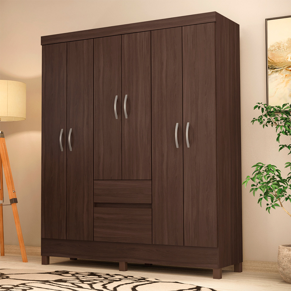 Guarda-Roupa Casal Flash 6 Portas 2 Gavetas Café