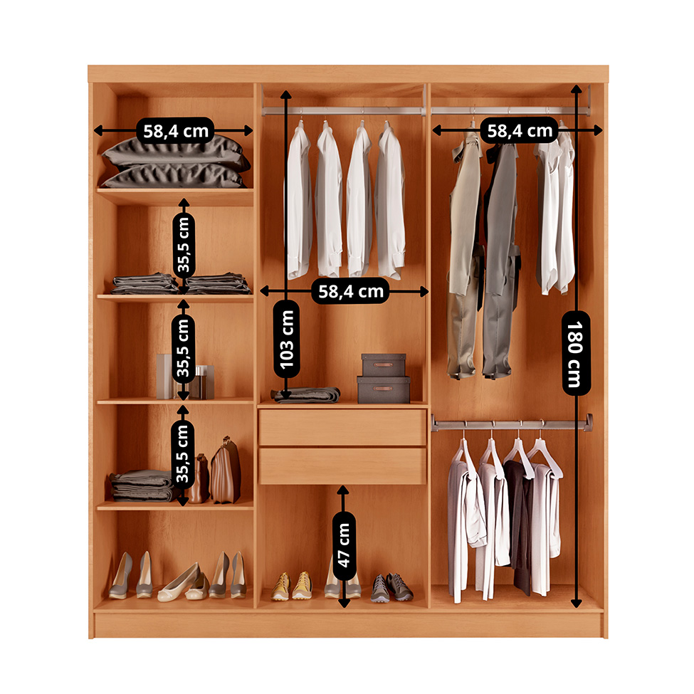 Guarda-Roupa Casal Frisado Xangai 100% MDF 6 Portas 2 Gavetas Naturalle