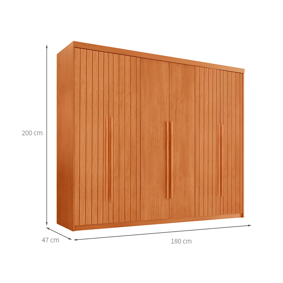 Guarda-Roupa Casal Frisado Xangai 100% MDF 6 Portas 2 Gavetas Naturalle