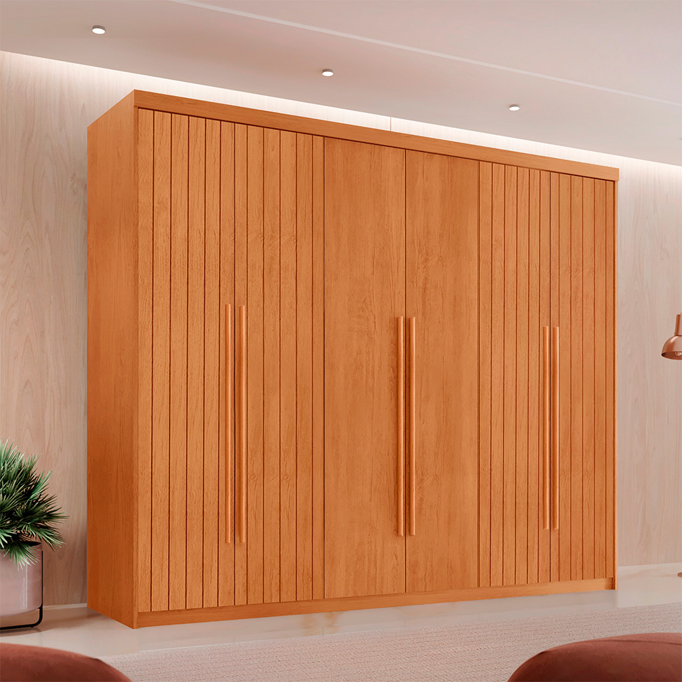 Guarda-Roupa Casal Frisado Xangai 100% MDF 6 Portas 2 Gavetas Naturalle