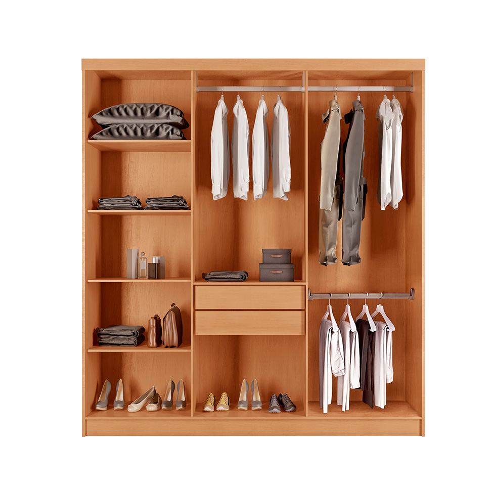 Guarda-Roupa Casal Frisado Xangai 100% MDF 6 Portas 2 Gavetas Naturalle