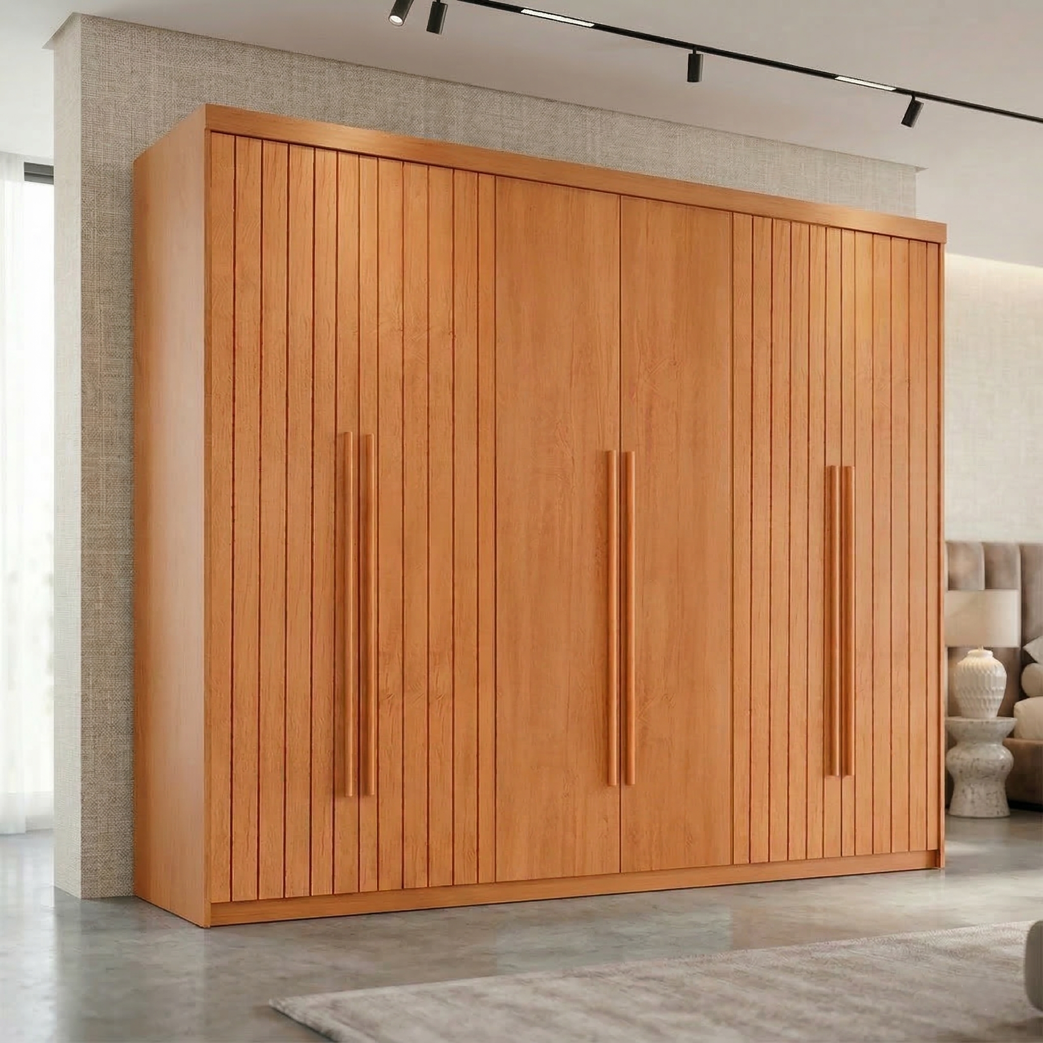 Guarda-Roupa Casal Frisado Xangai 100% MDF 6 Portas 2 Gavetas Naturalle