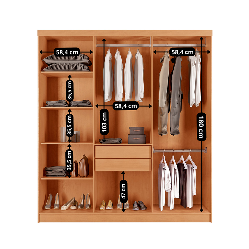 Guarda-Roupa Casal Frisado Xangai 100% MDF 6 Portas 2 Gavetas Naturalle e Off White