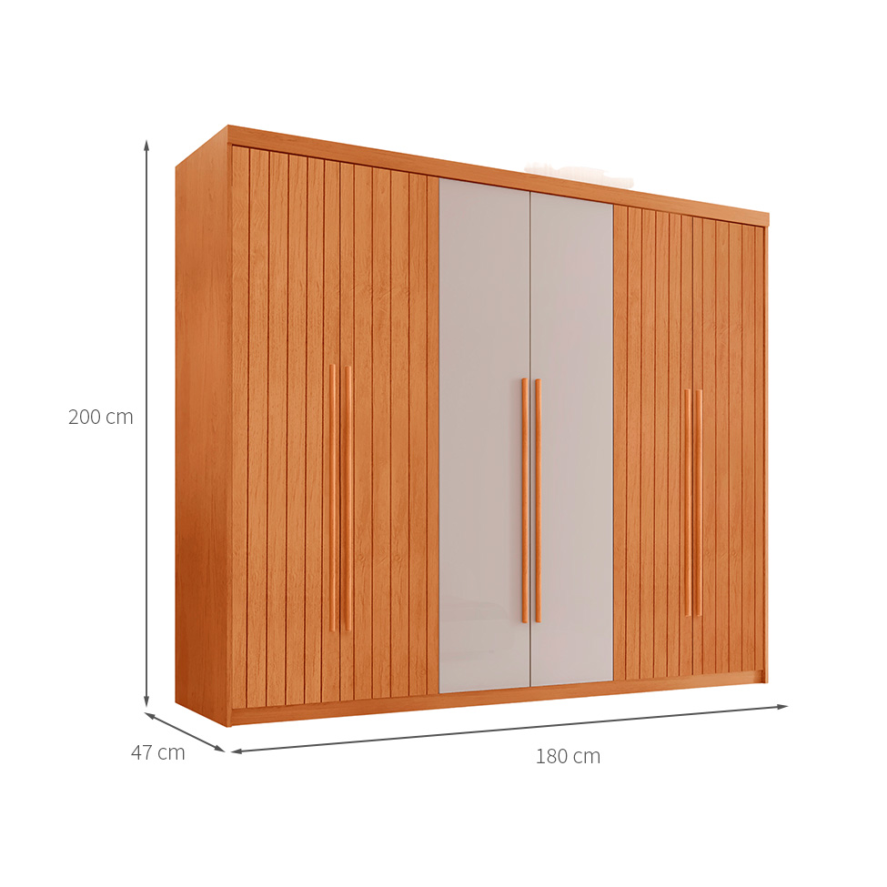 Guarda-Roupa Casal Frisado Xangai 100% MDF 6 Portas 2 Gavetas Naturalle e Off White