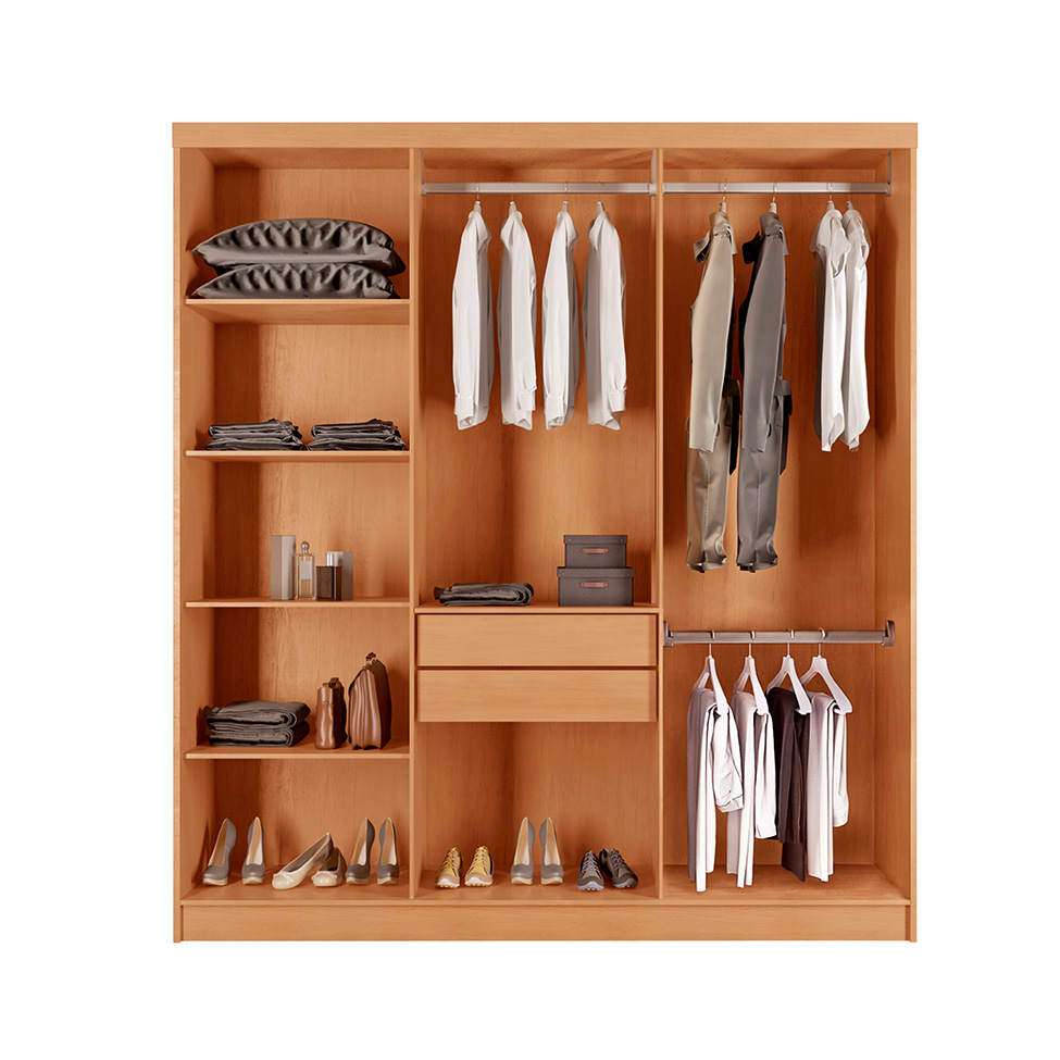 Guarda-Roupa Casal Frisado Xangai 100% MDF 6 Portas 2 Gavetas Naturalle e Off White