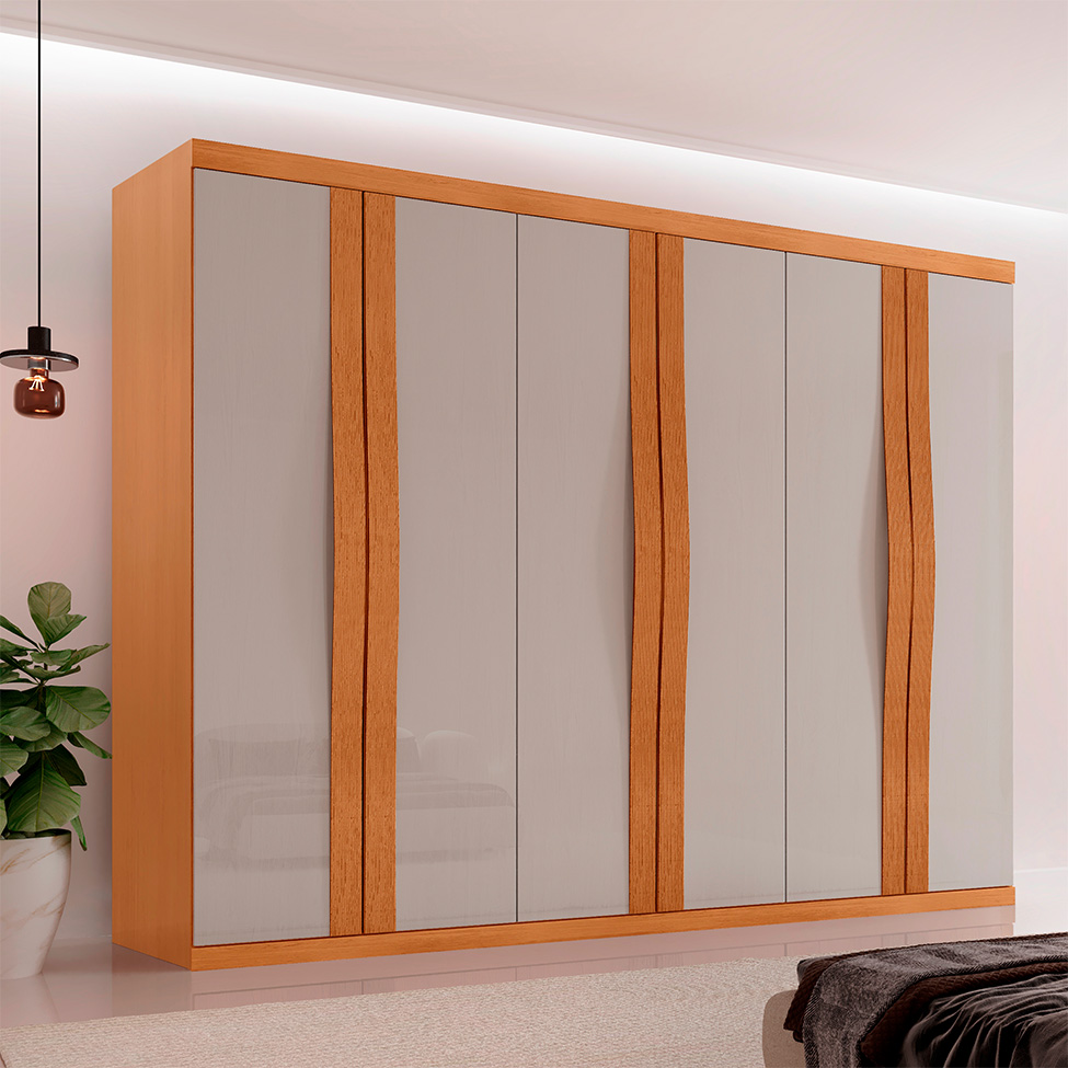 Guarda-Roupa Casal Fusion 100% MDF 6 Portas 6 Gavetas Nauralle e Off White