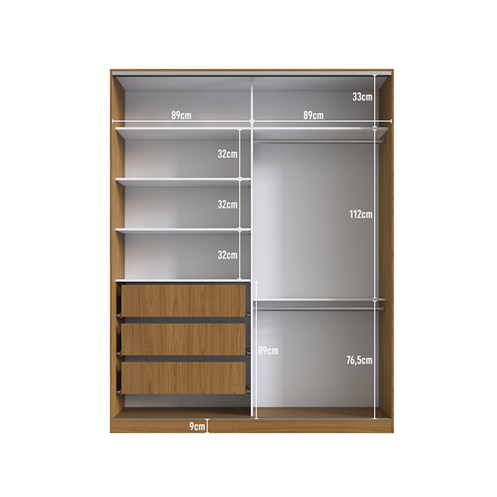 Guarda-Roupa Casal Gioh 2 Portas 3 Gavetas Freijó