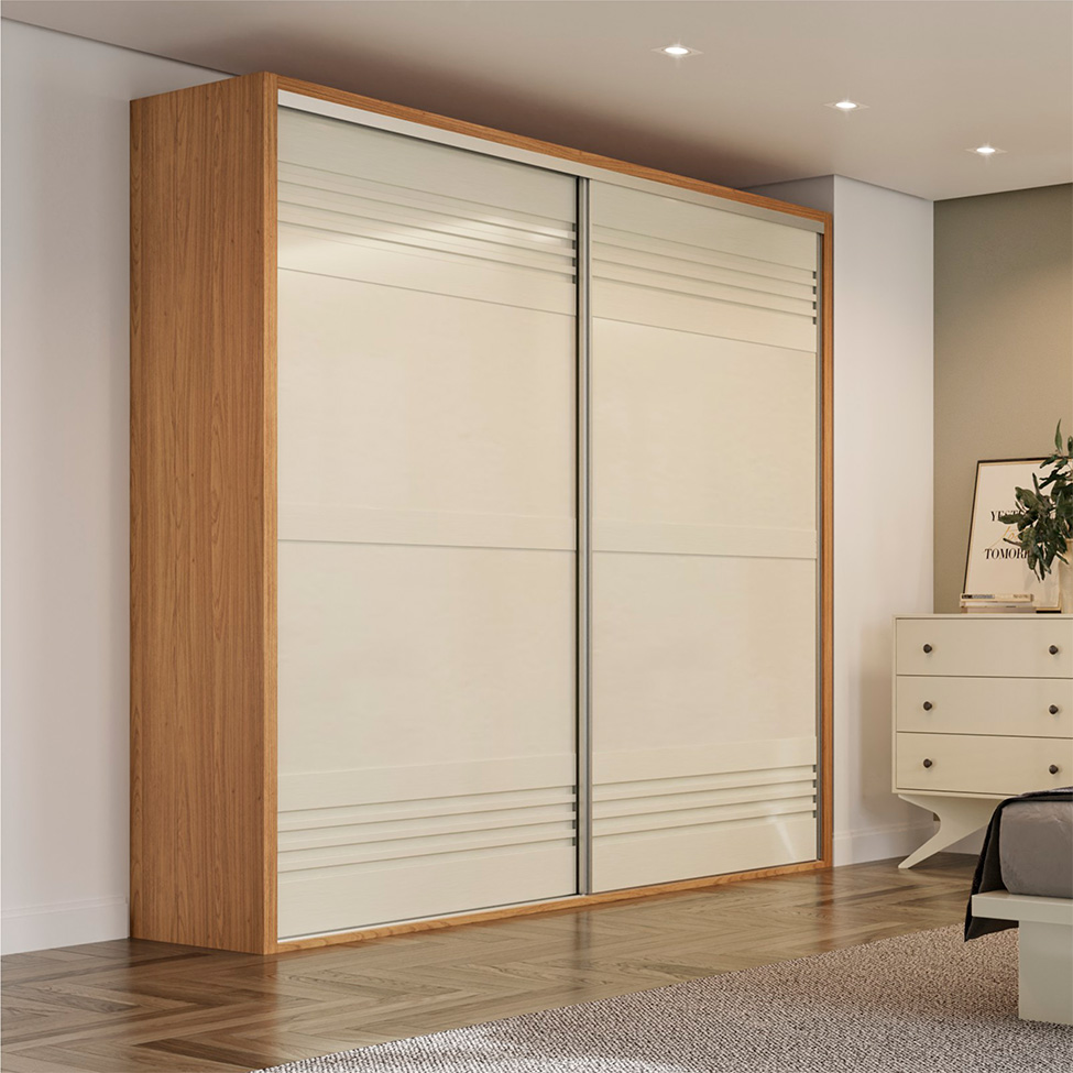 Guarda-Roupa Casal Girona 100% MDF 2 Portas 2 Gavetas Freijó e Off White