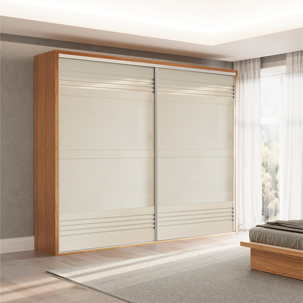 Guarda-Roupa Casal Girona 100% MDF 2 Portas 4 Gavetas Freijó e Off White