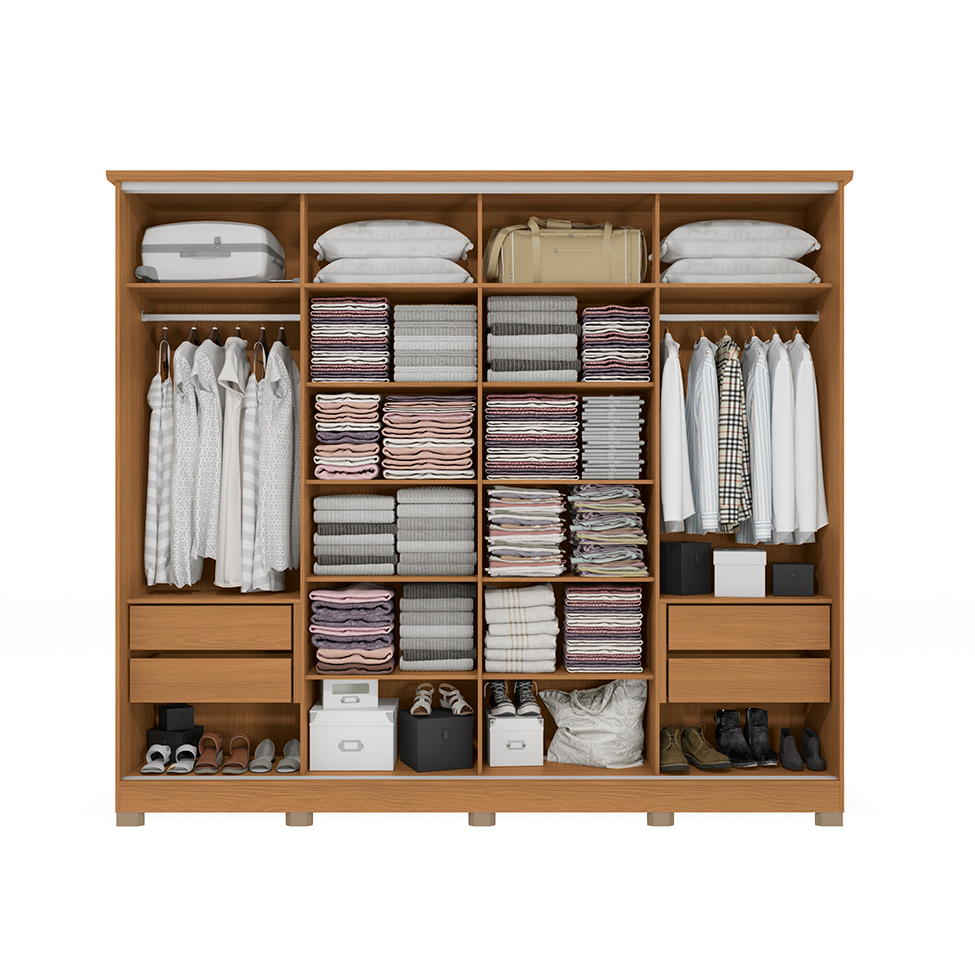 Guarda-Roupa Casal Hambers com Pés Flex 4 Portas 4 Gavetas Canela e Macadâmia