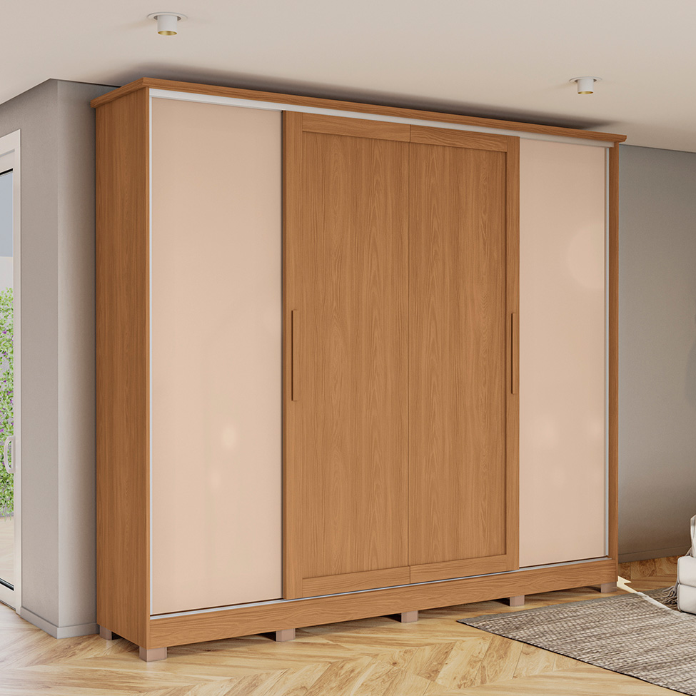Guarda-Roupa Casal Hambers com Pés Flex 4 Portas 4 Gavetas Canela e Macadâmia