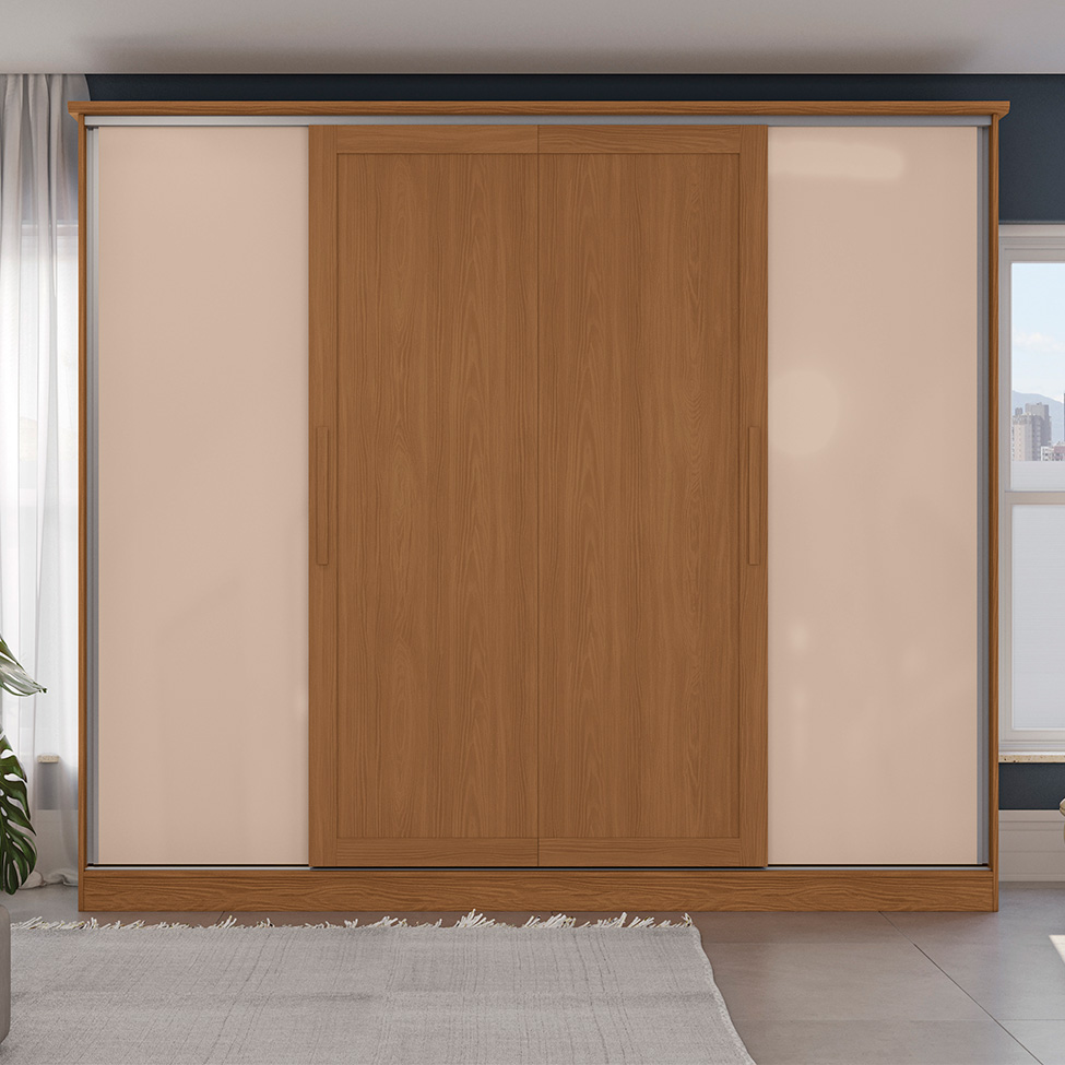 Guarda-Roupa Casal Hambers sem Pés Flex 4 Portas 4 Gavetas Canela e Macadâmia