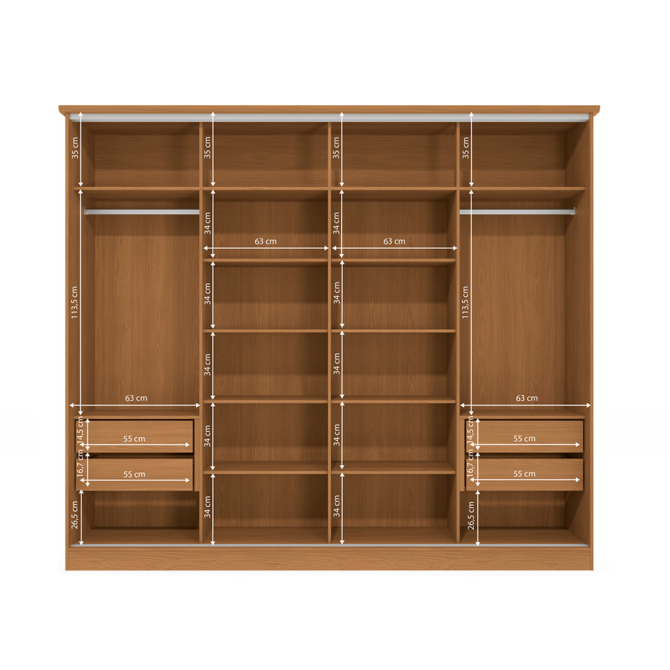 Guarda-Roupa Casal Hambers sem Pés Flex 4 Portas 4 Gavetas Canela e Macadâmia