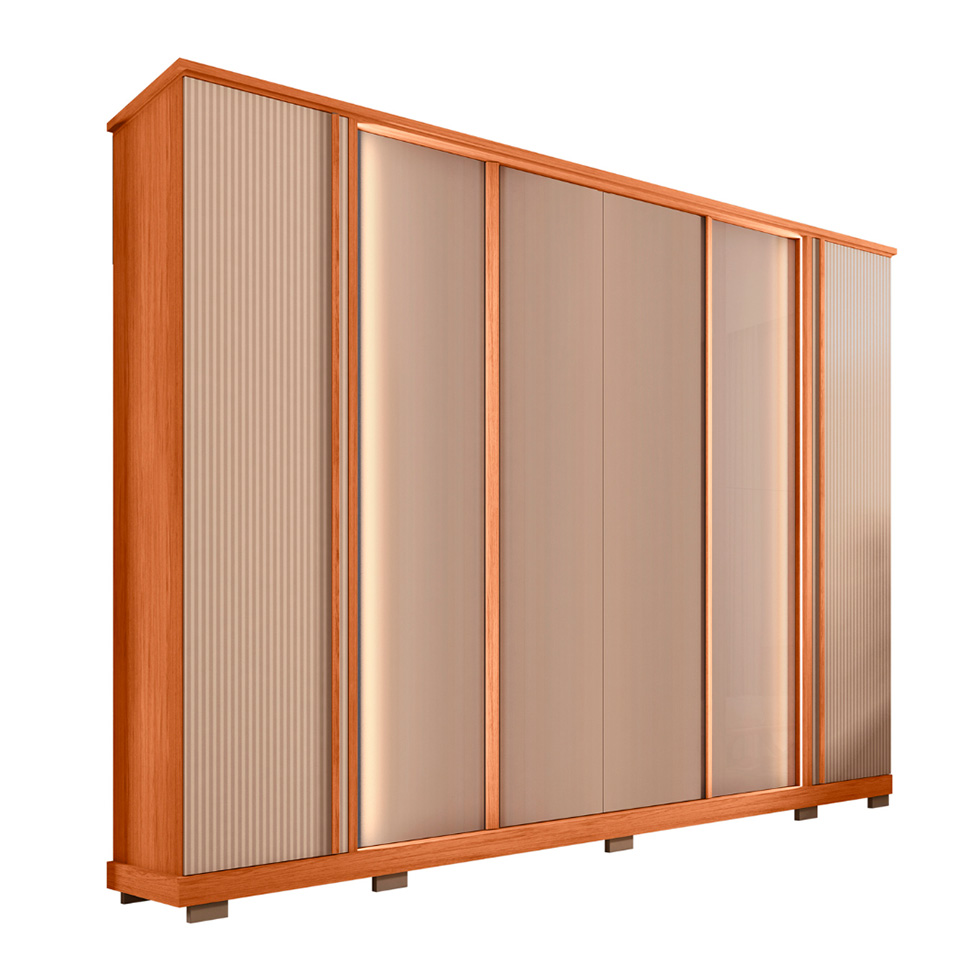 Guarda-Roupa Casal Imperial Ripado 6 Portas 4 Gavetas Freijó e Bege