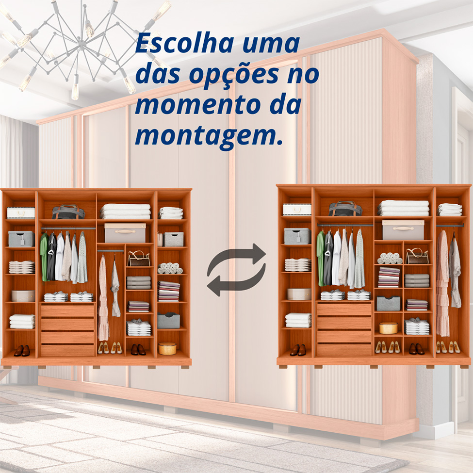 Guarda-Roupa Casal Imperial Ripado 6 Portas 4 Gavetas Freijó e Bege