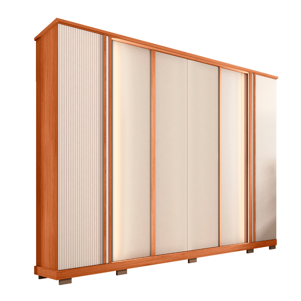 Guarda-Roupa Casal Imperial Ripado 6 Portas 4 Gavetas Freijó e Off White