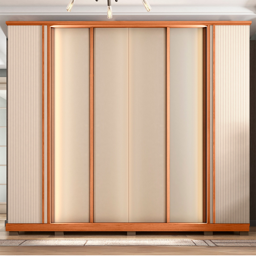Guarda-Roupa Casal Imperial Ripado 6 Portas 4 Gavetas Freijó e Off White
