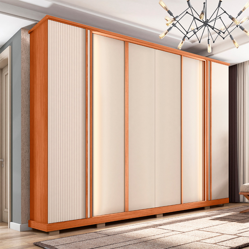 Guarda-Roupa Casal Imperial Ripado 6 Portas 4 Gavetas Freijó e Off White