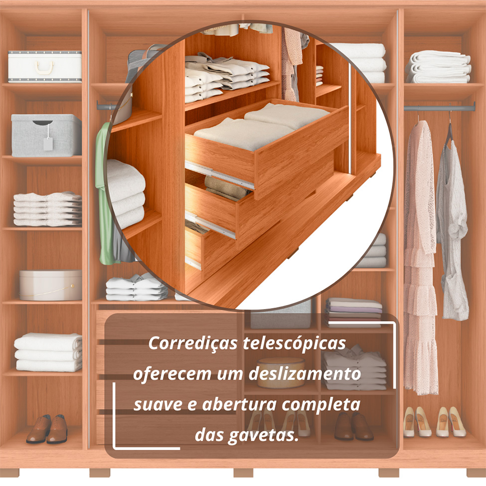 Guarda-Roupa Casal Imperial Ripado 6 Portas 4 Gavetas Freijó e Off White