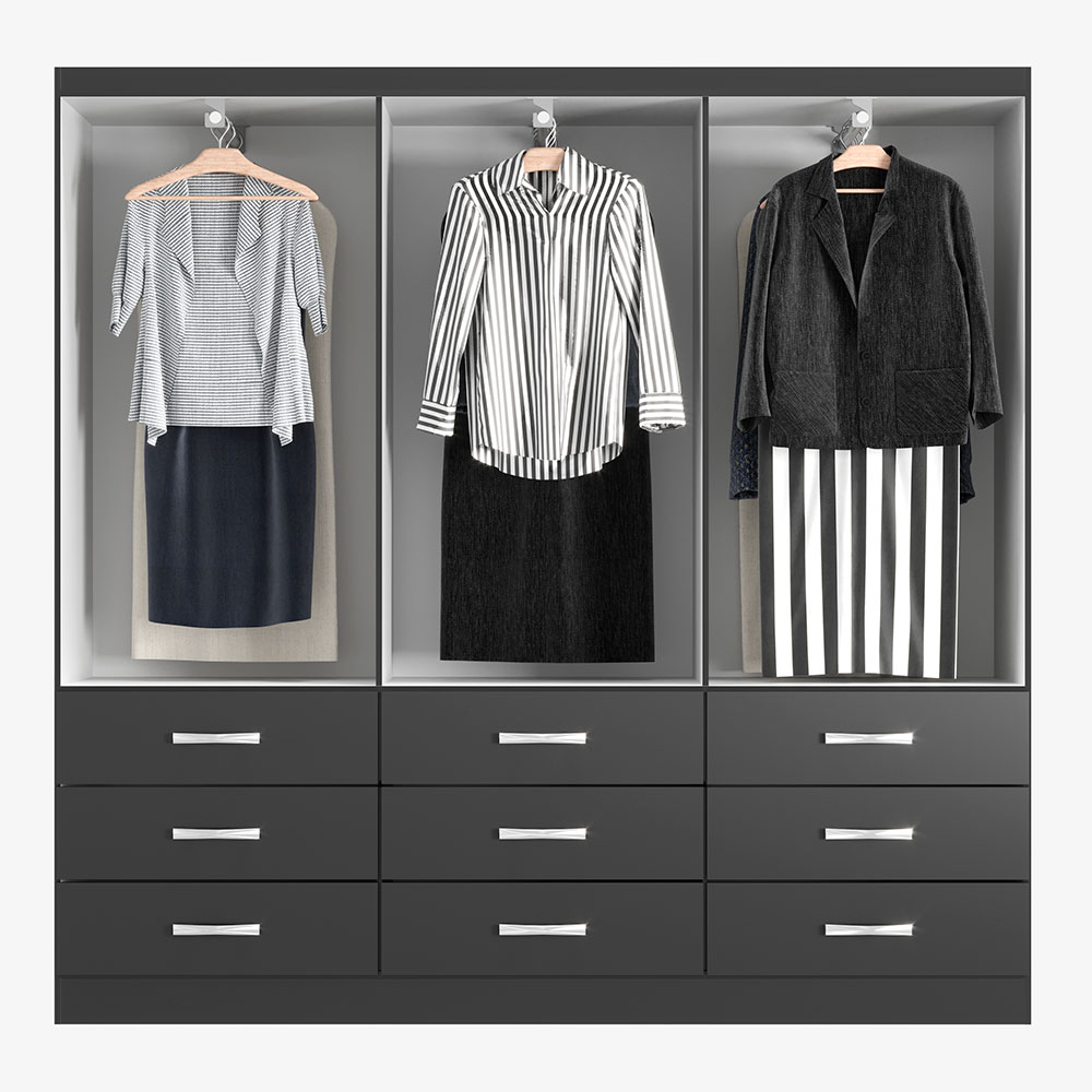 Guarda-Roupa Casal Isabela 3 PT 9 GV Preto
