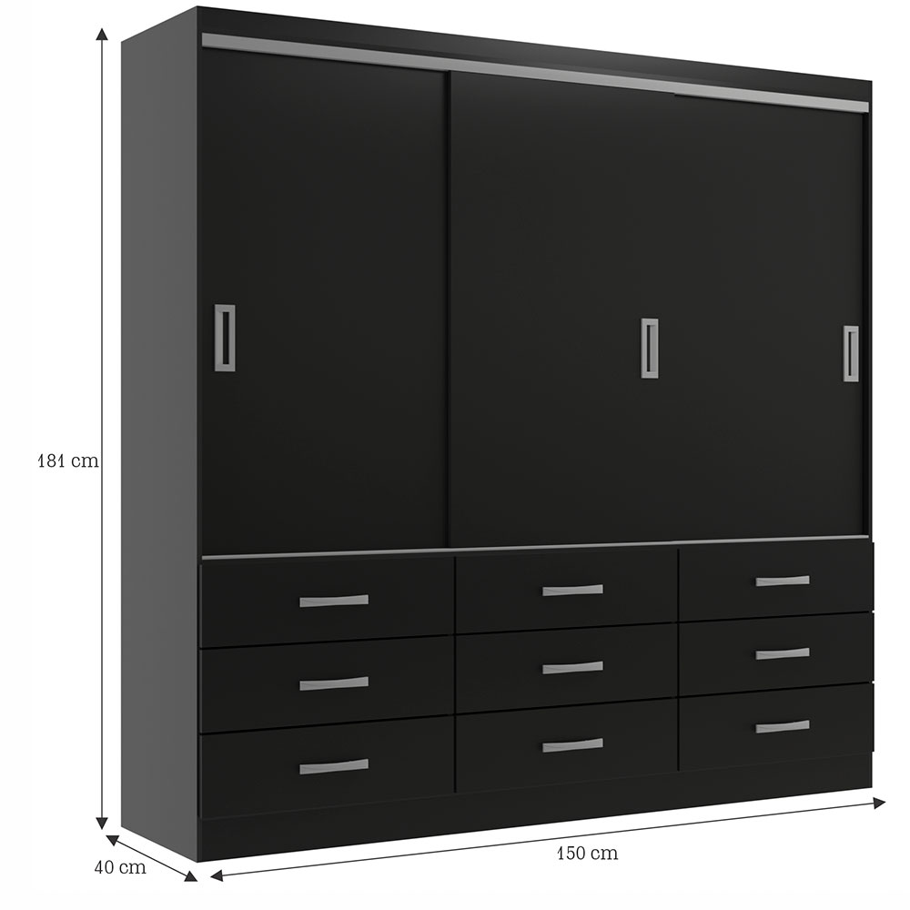 Guarda-Roupa Casal Isabela 3 PT 9 GV Preto