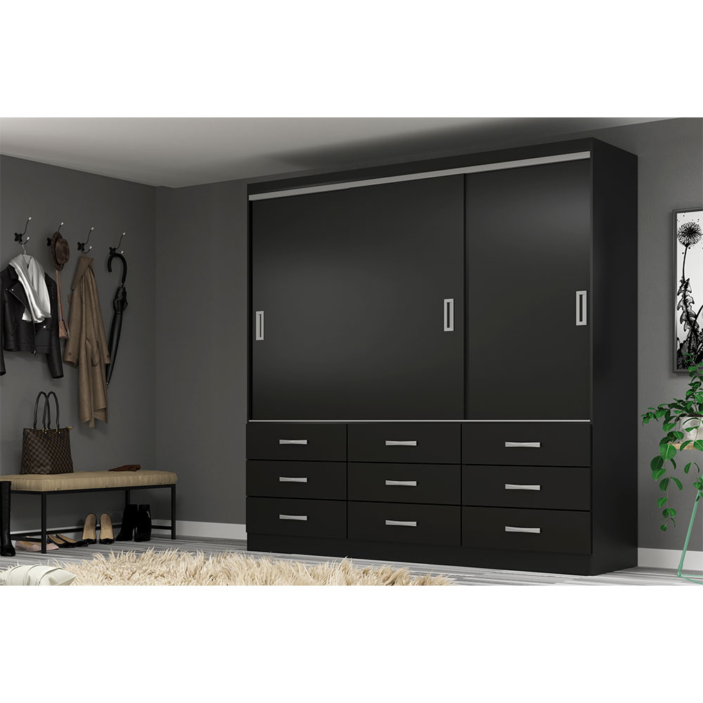 Guarda-Roupa Casal Isabela 3 PT 9 GV Preto