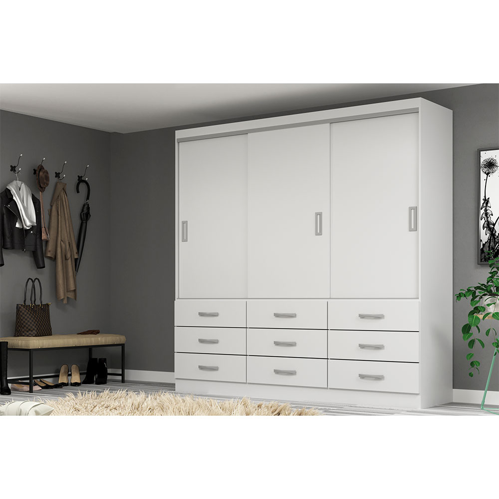 Guarda-Roupa Casal Isabela 3 Portas 9 Gavetas Branco