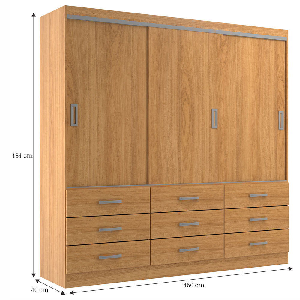 Guarda-Roupa Casal Isabela 3 Portas 9 Gavetas Cinamomo