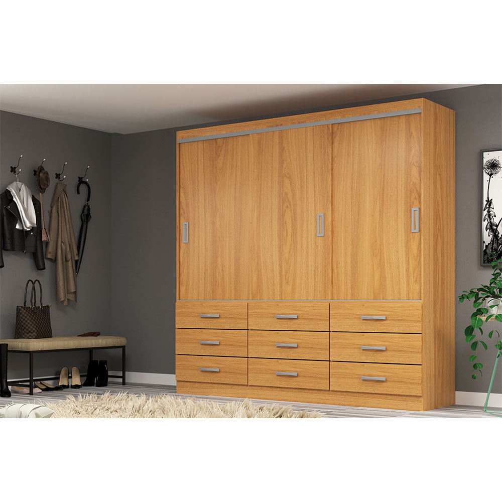 Guarda-Roupa Casal Isabela 3 Portas 9 Gavetas Cinamomo