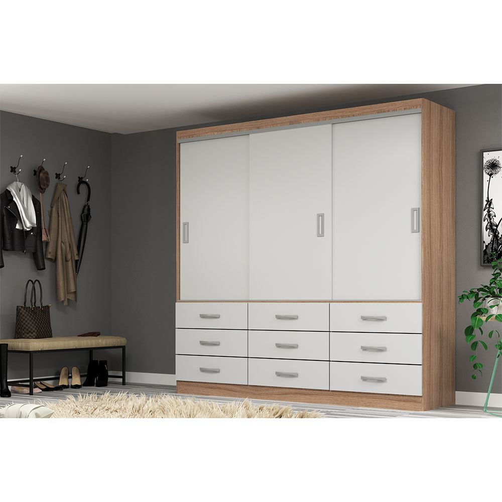 Guarda-Roupa Casal Isabela 3 Portas 9 Gavetas Off White