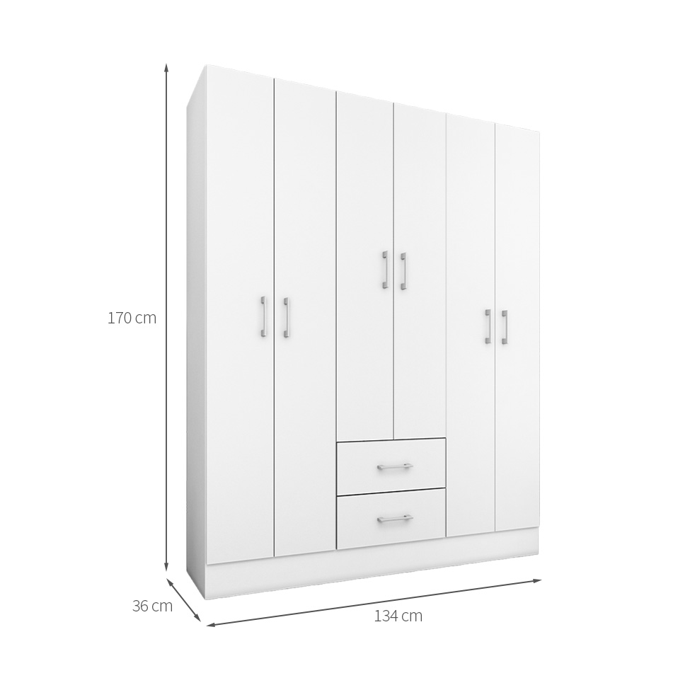 Guarda-Roupa Casal Jamaica 6 Portas 2 Gavetas Branco