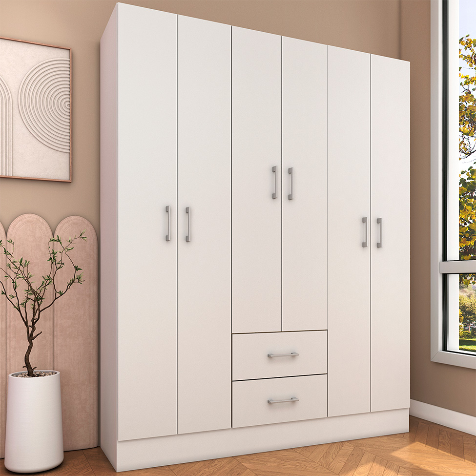 Guarda-Roupa Casal Jamaica 6 Portas 2 Gavetas Branco