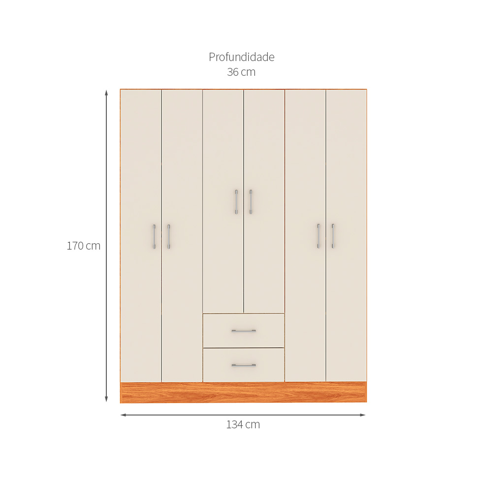 Guarda-Roupa Casal Jamaica 6 Portas 2 Gavetas Cinamomo e Off White