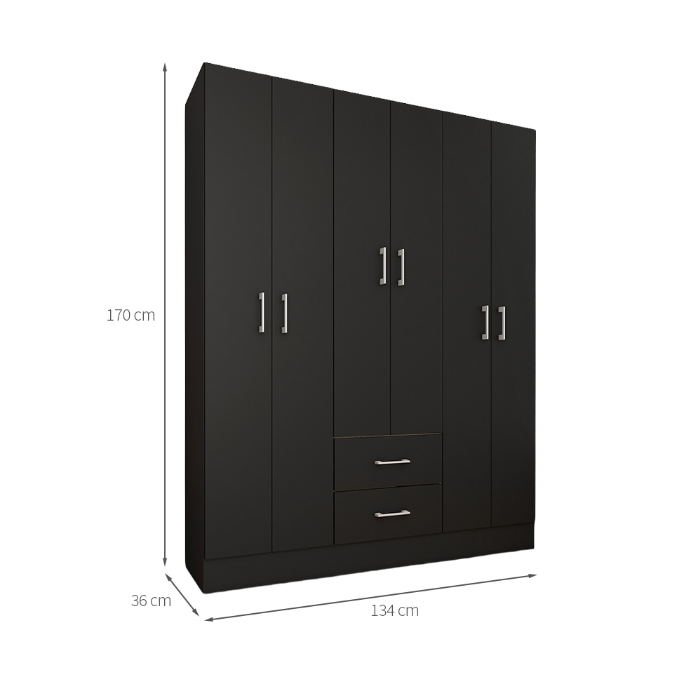Guarda-Roupa Casal Jamaica 6 Portas 2 Gavetas Preto