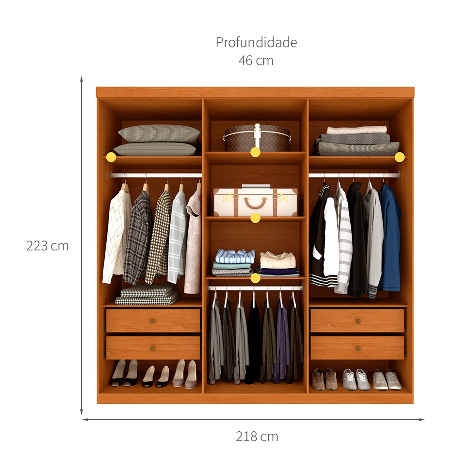 Guarda-Roupa Casal Joinville com Pés 6 Portas 4 Gavetas Cinamomo e Off White