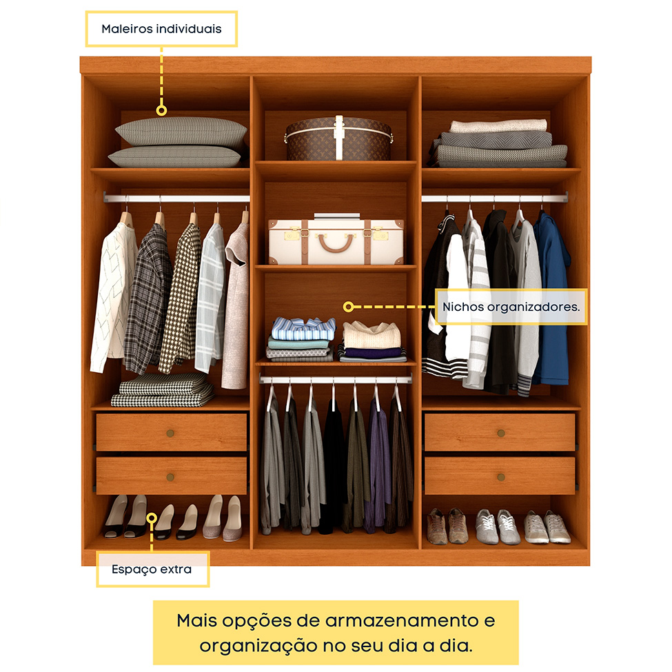Guarda-Roupa Casal Joinville com Pés 6 Portas 4 Gavetas Cinamomo e Off White