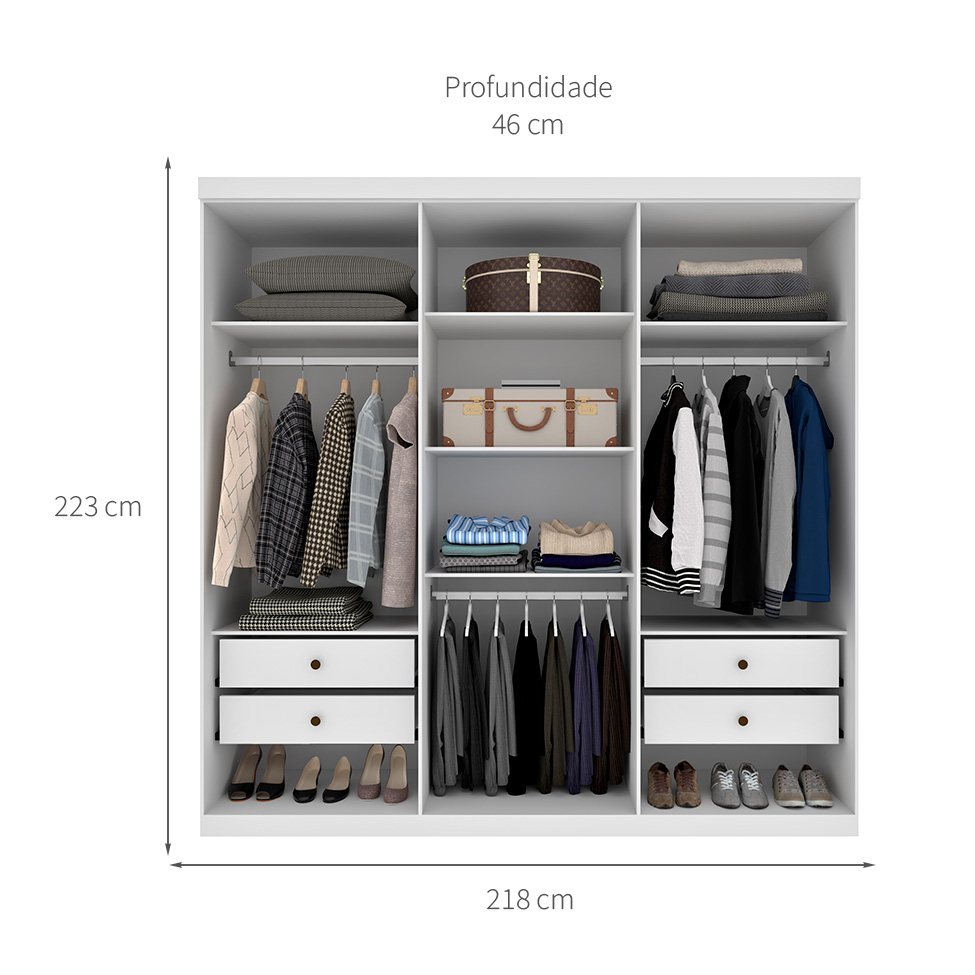 Guarda-Roupa Casal Joinville com Pés 6 Portas 4 Gavetas Neve