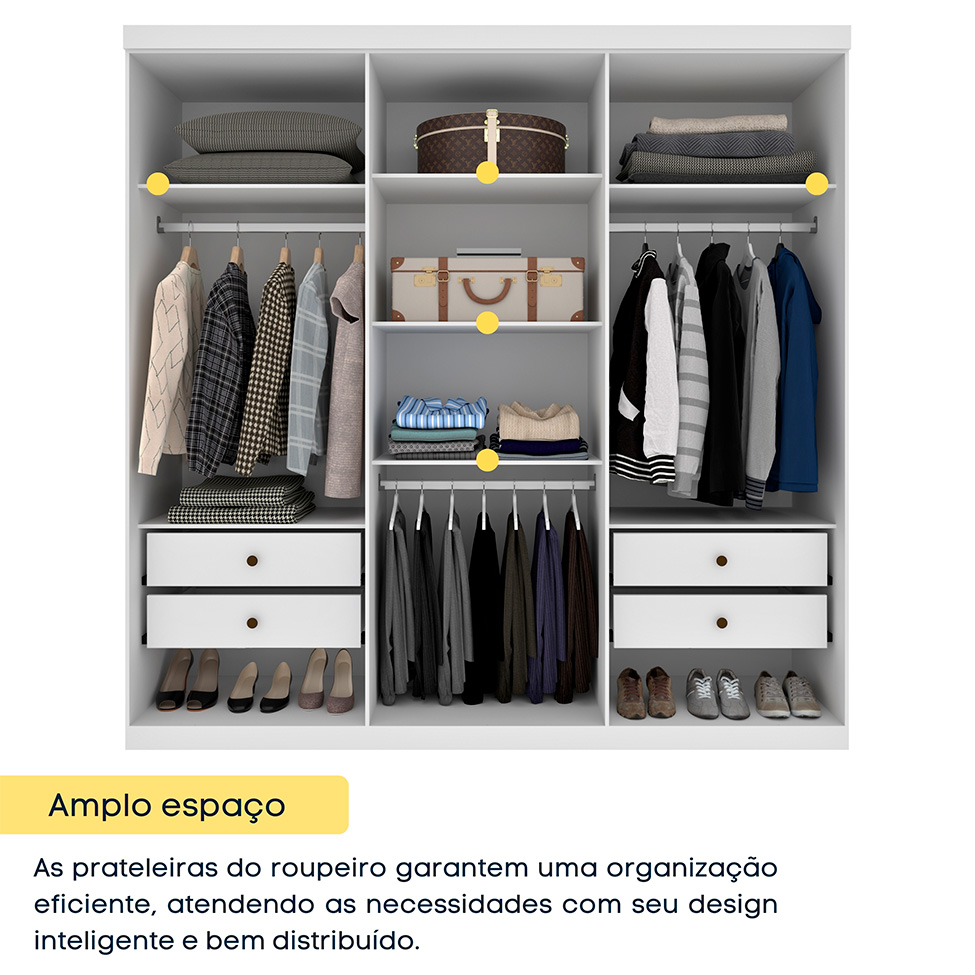 Guarda-Roupa Casal Joinville com Pés 6 Portas 4 Gavetas Neve