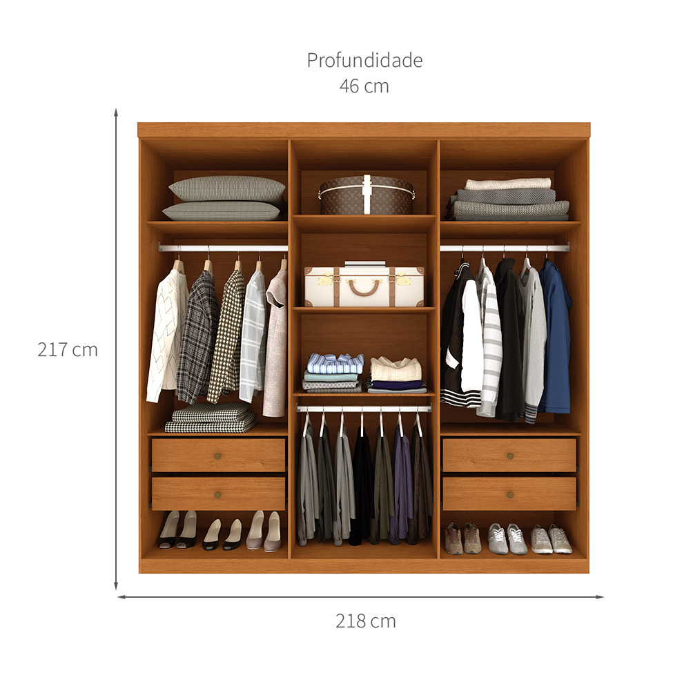 Guarda-Roupa Casal Joinville sem Pés 6 Portas 4 Gavetas Cinamomo