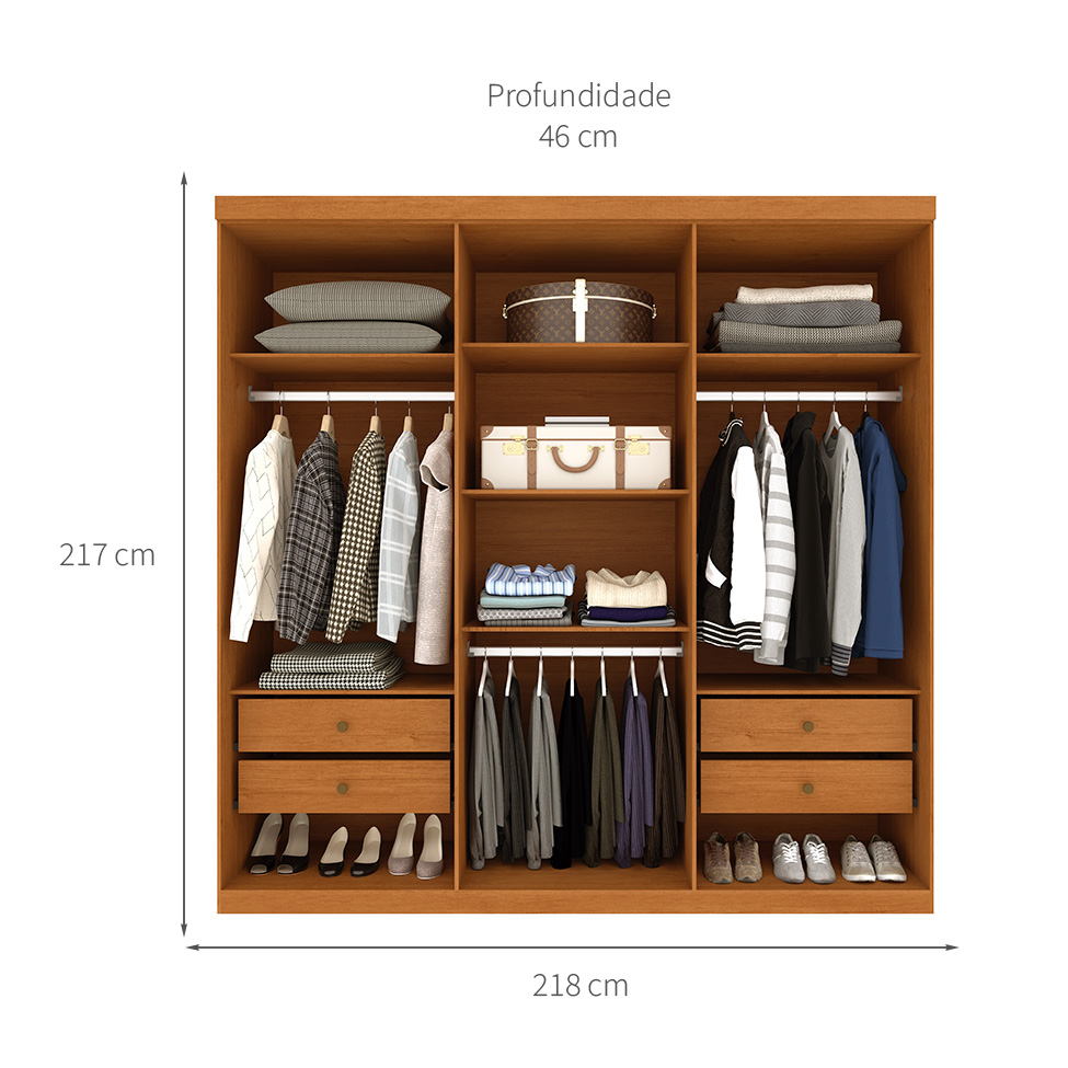 Guarda-Roupa Casal Joinville sem Pés 6 Portas 4 Gavetas Cinamomo e Off White