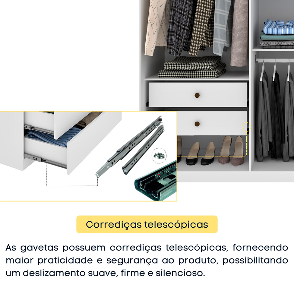 Guarda-Roupa Casal Joinville sem Pés 6 Portas 4 Gavetas Neve