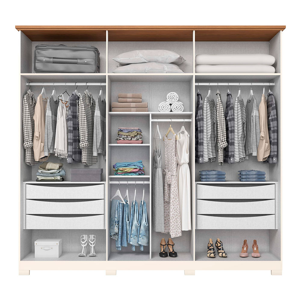 Guarda-Roupa Casal Leblon 6 Portas 6 Gavetas Off White e Nature
