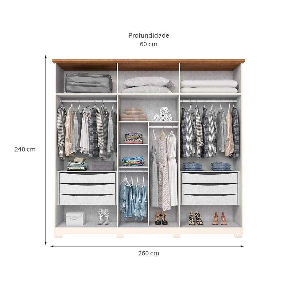 Guarda-Roupa Casal Leblon 6 Portas 6 Gavetas Off White e Nature