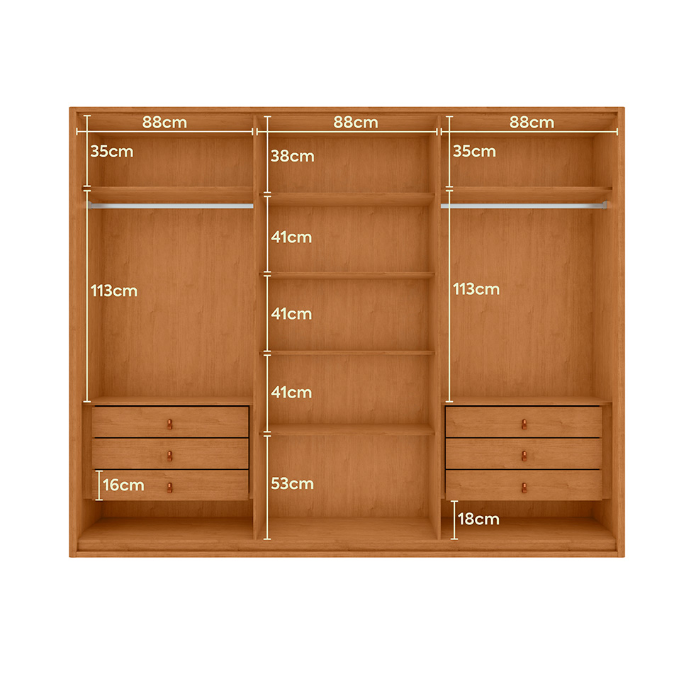Guarda-Roupa Casal Leeder com Pés 6 Portas 6 Gavetas Amêndoa
