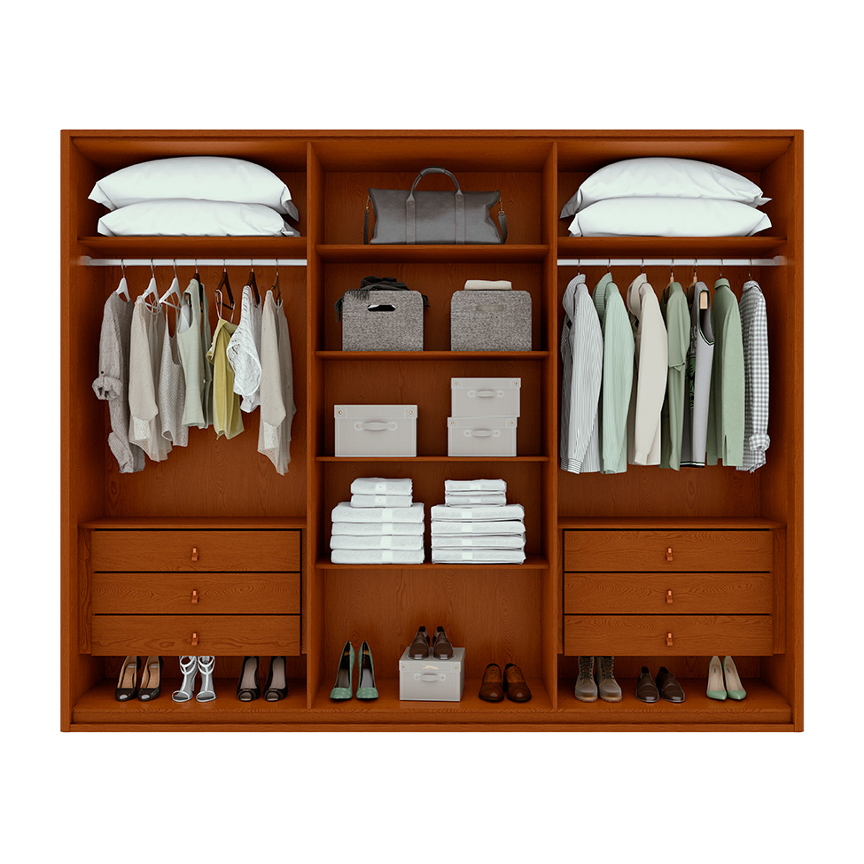 Guarda-Roupa Casal Leeder com Pés 6 Portas 6 Gavetas Frassino