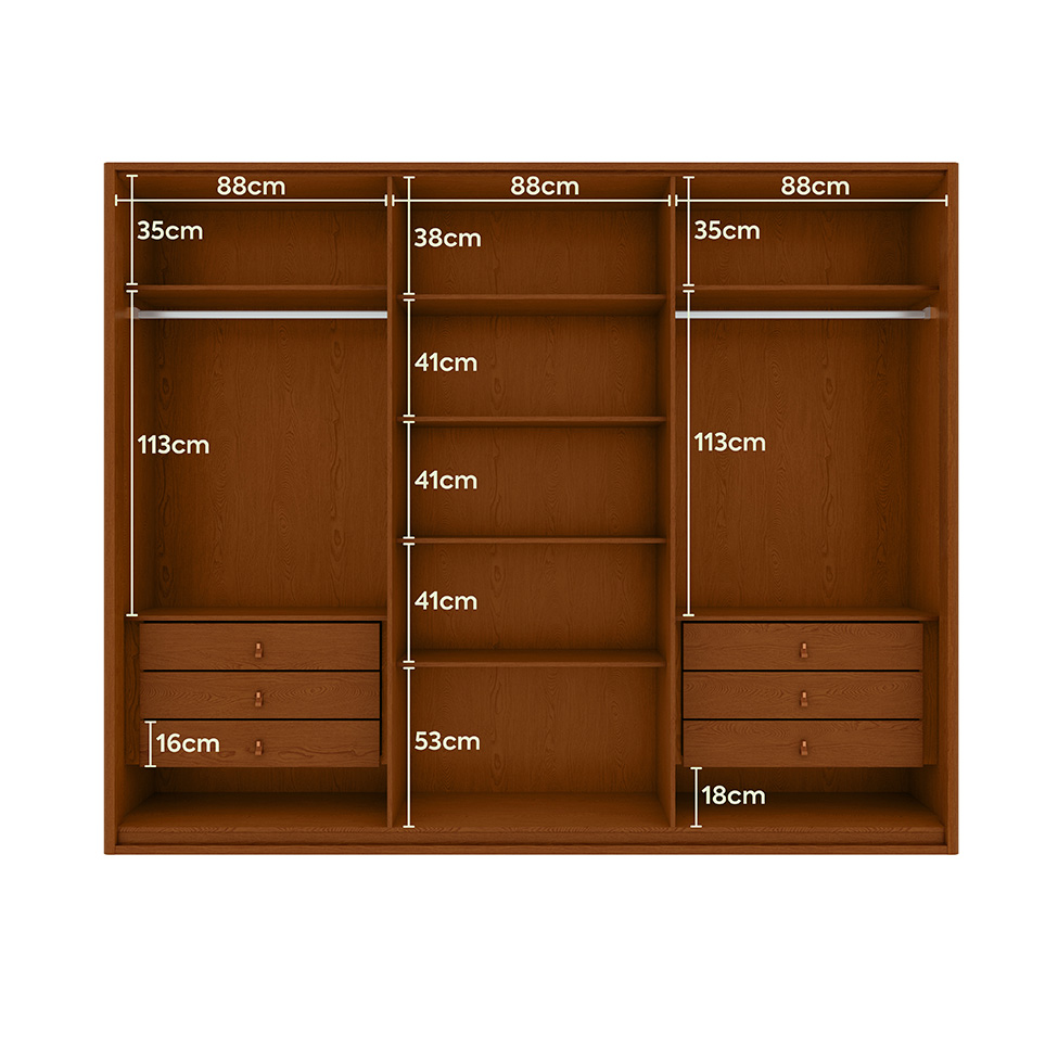 Guarda-Roupa Casal Leeder com Pés 6 Portas 6 Gavetas Frassino