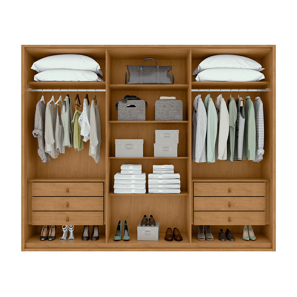 Guarda-Roupa Casal Leeder sem Pés 6 Portas 6 Gavetas Amêndoa
