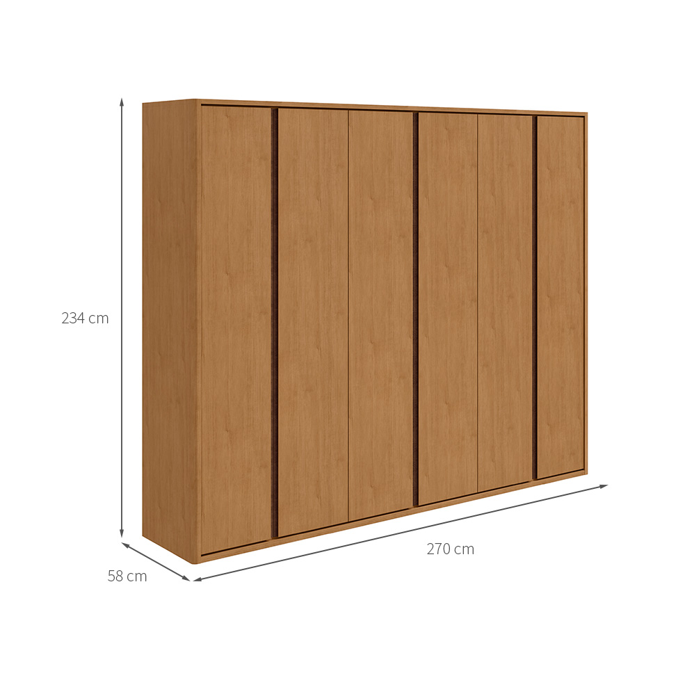 Guarda-Roupa Casal Leeder sem Pés 6 Portas 6 Gavetas Amêndoa