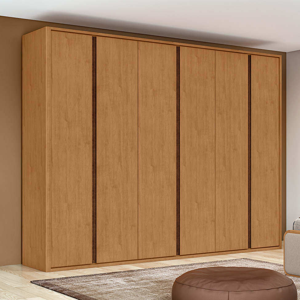Guarda-Roupa Casal Leeder sem Pés 6 Portas 6 Gavetas Amêndoa