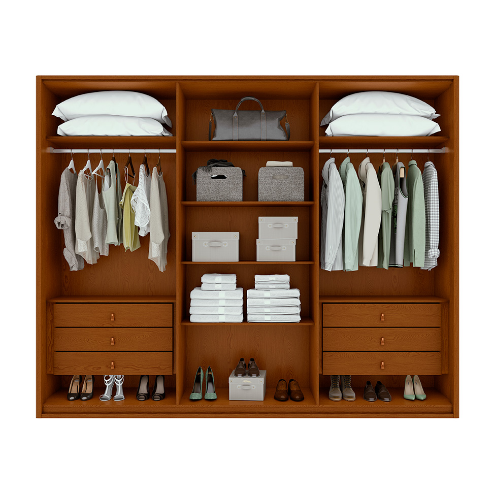 Guarda-Roupa Casal Leeder sem Pés 6 Portas 6 Gavetas Frassino
